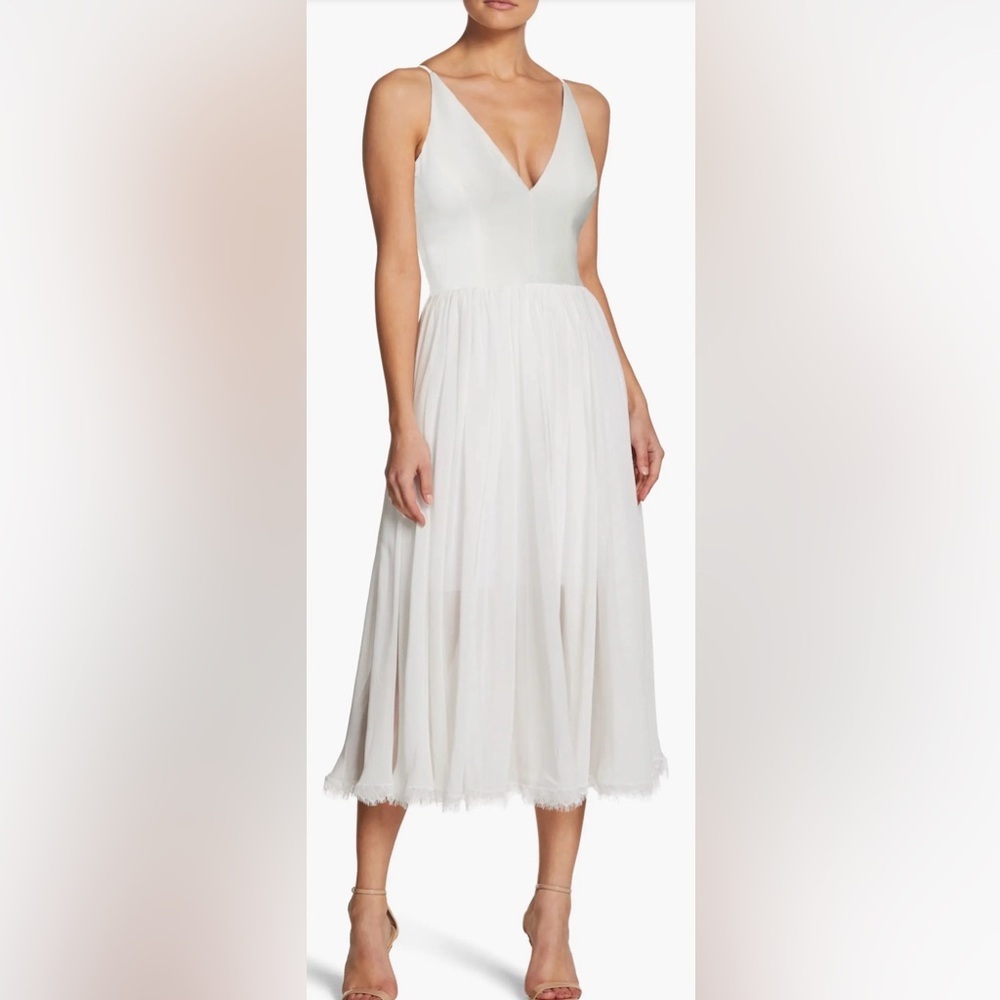 Dress the Population White V-Neck Midi Dress